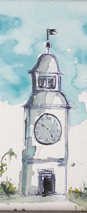 Watercolor picture of big watch.