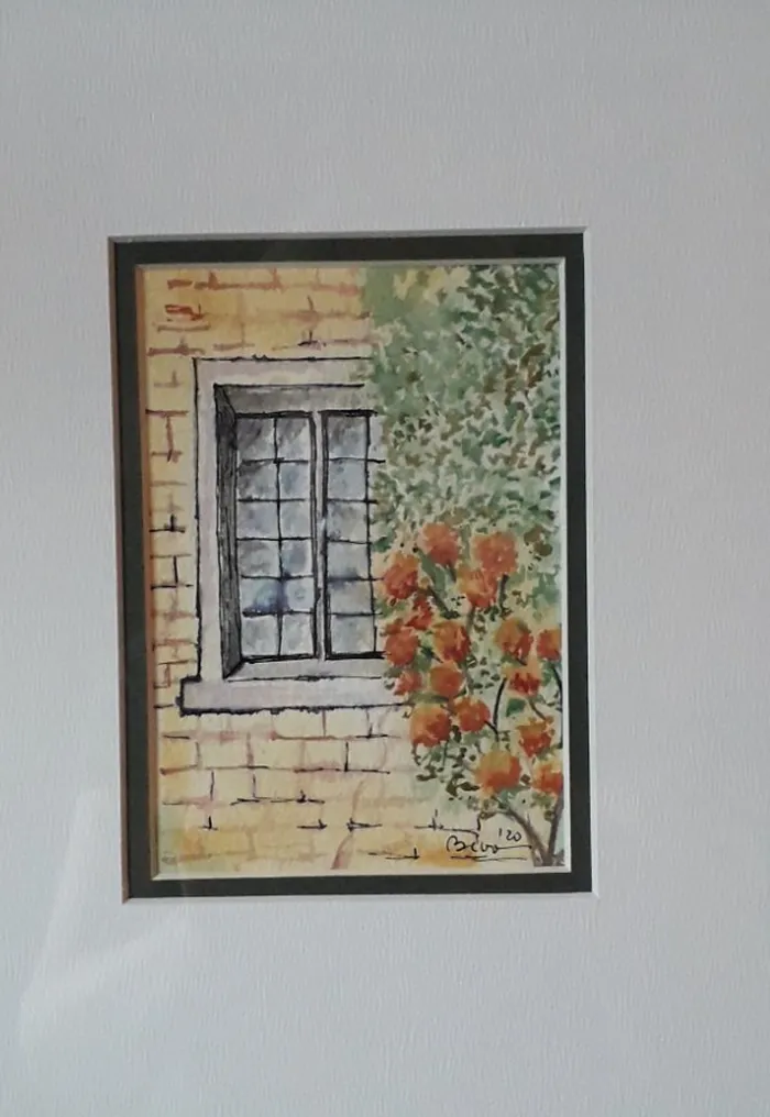 Watercolor picture of aesthetic window.