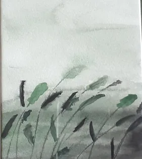 Abstract picture of grass made with watercolors.