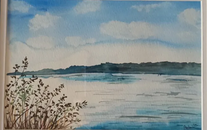 Picture of lake made with watercolors.